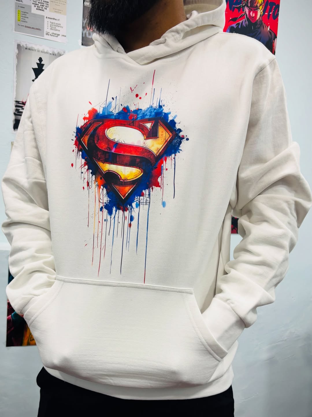 Superhero Graffiti White Hoodie